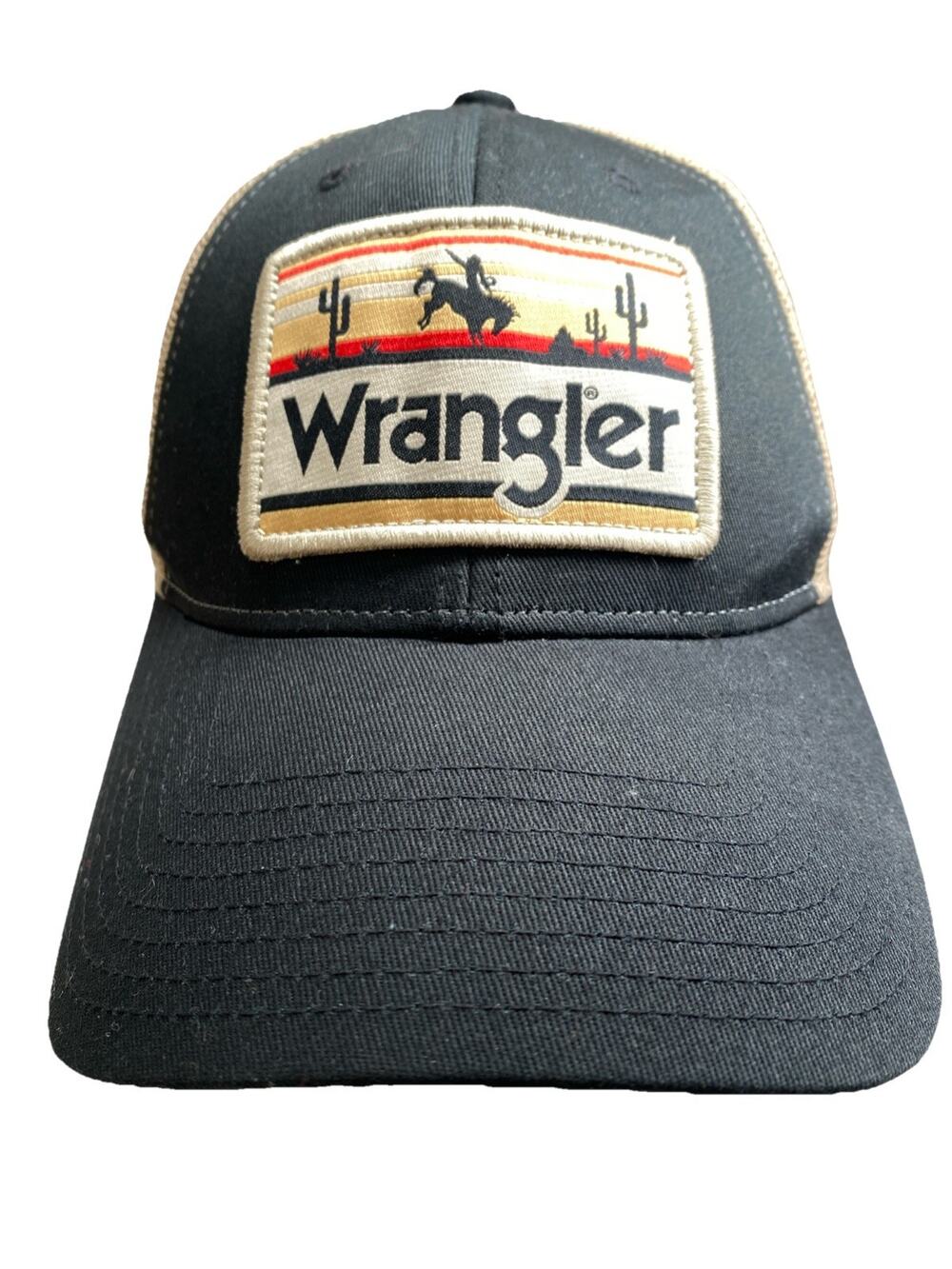 Wrangler Large Embroidered Patch Mesh Back Trucker Hat Adjustable Snapback